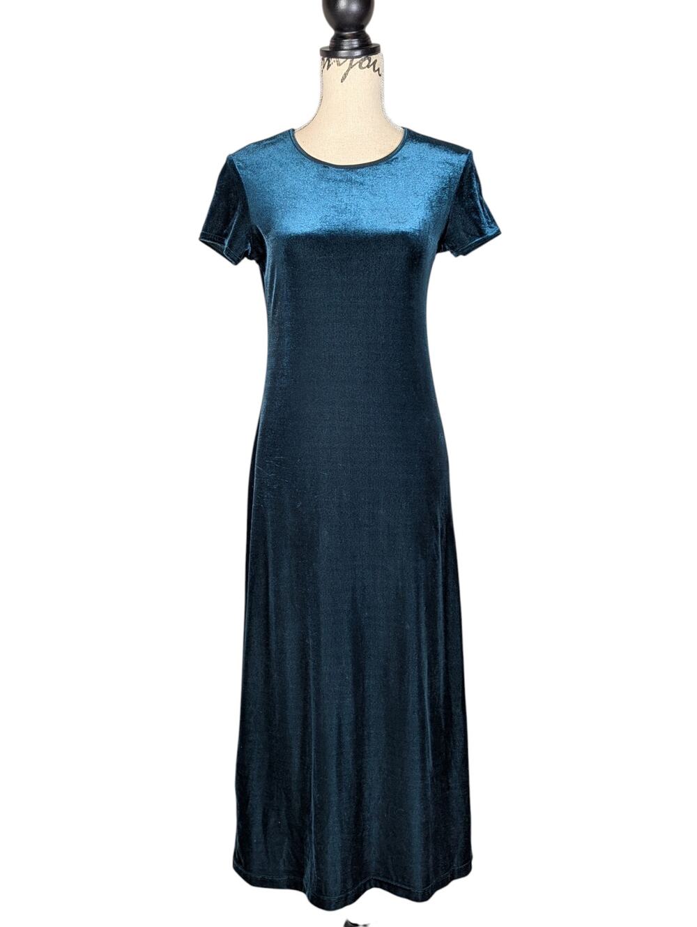 Vintage Y2K Velvet Short Sleeve Maxi Dress Dark Green Size Medium